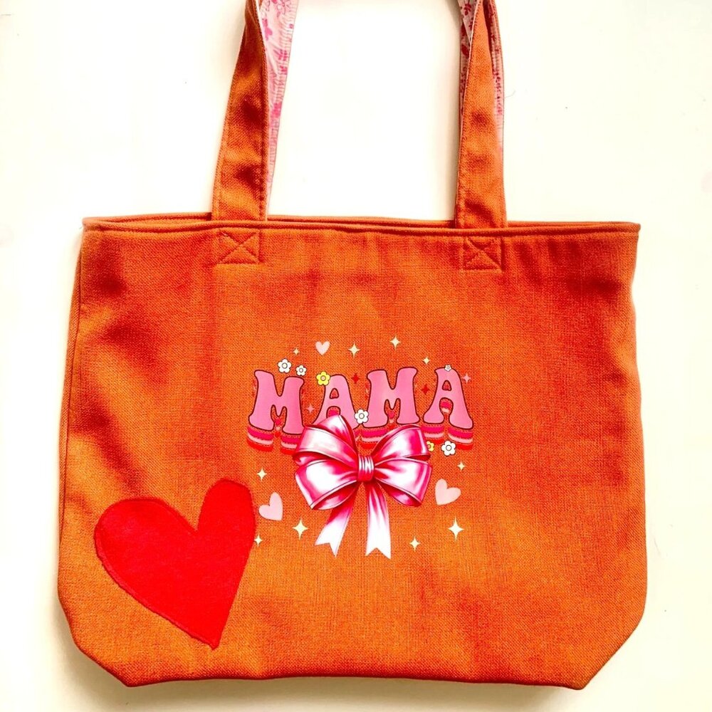 FABRIC TOTE BAG WITH LINING WOMEN "MAMA" 16 in x 13 in